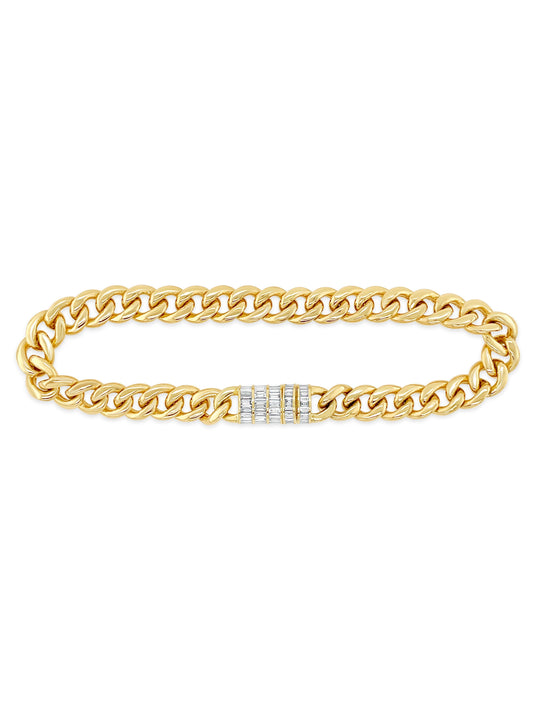 OLIVE & CHAIN Diamond Baguette Cuban Chain Bracelet - Yellow Gold, 7 inch