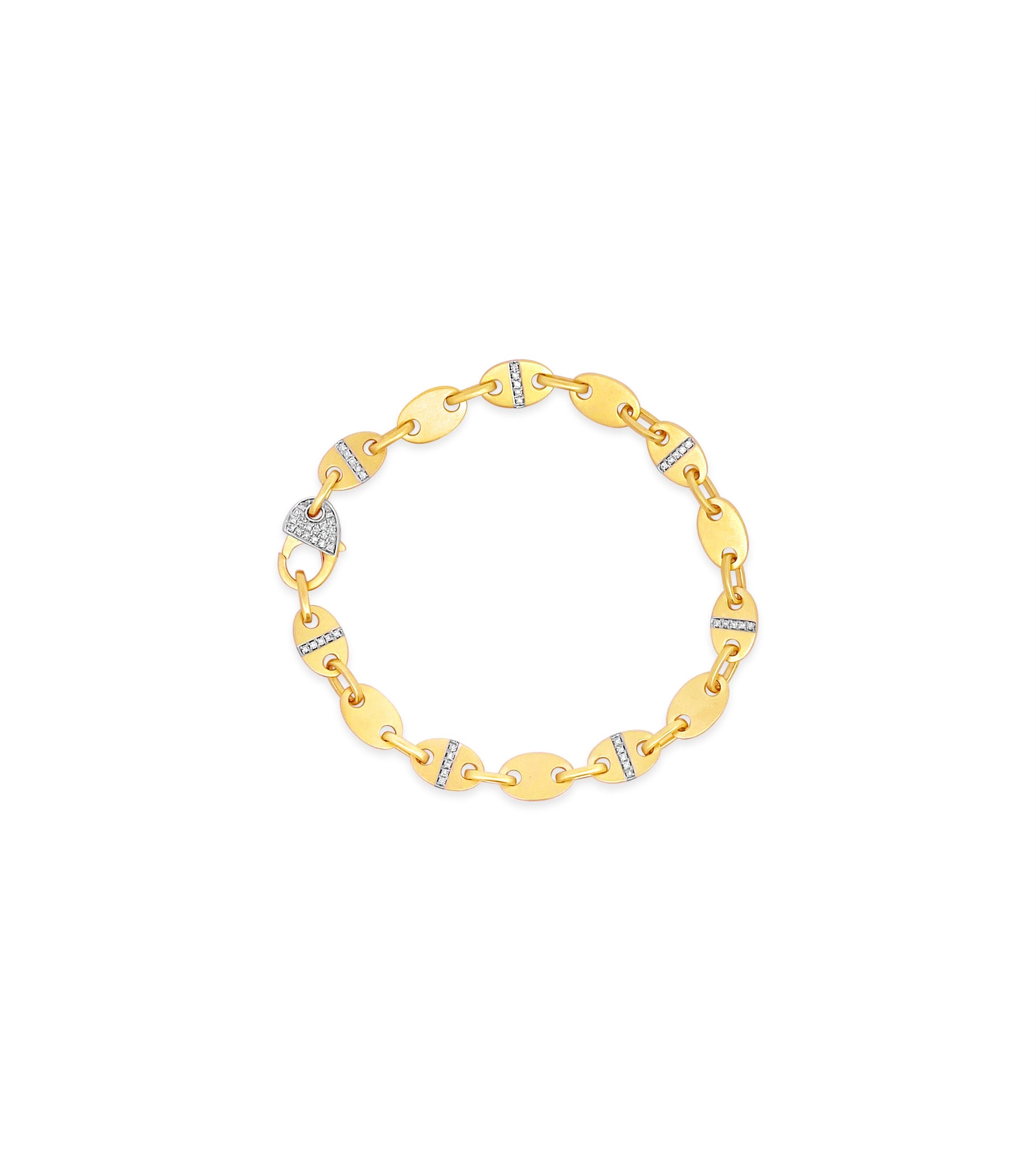 OLIVE & CHAIN Diamond Oval Link Bracelet - Yellow Gold