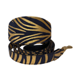 Load image into Gallery viewer, Black & Gold Zebra Print Italian Leather Collar & Leash Set
