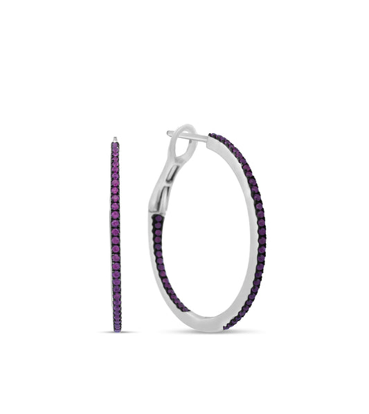 OLIVE & CHAIN Ruby Slim Hoop Earring - White Gold