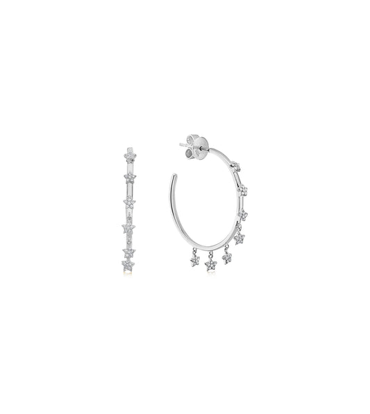 OLIVE & CHAIN Diamond Multi Star Hoop Earring - White Gold