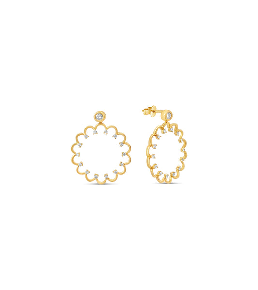 OLIVE & CHAIN Diamond Flower Silhouette Earring - Yellow Gold
