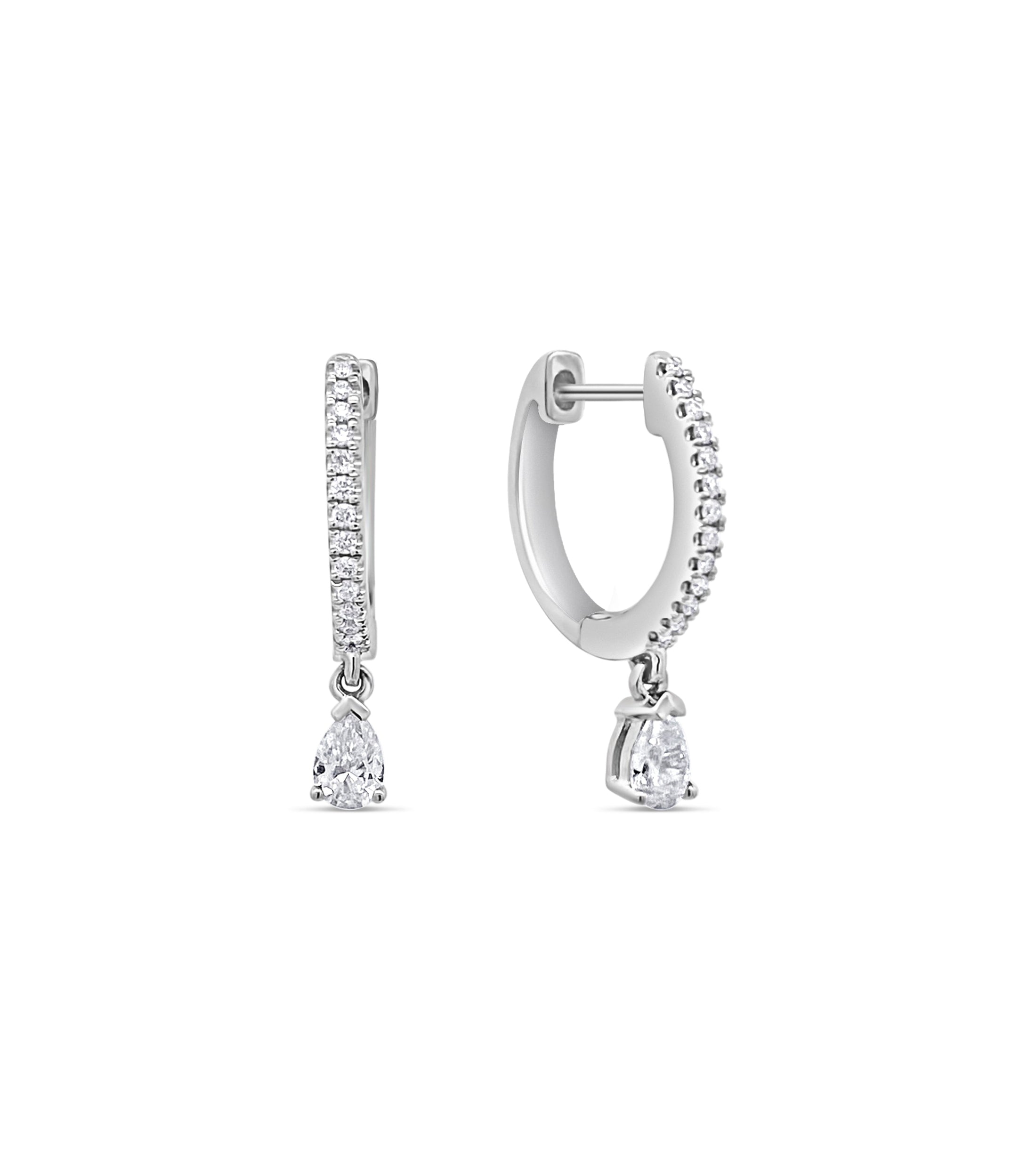 OLIVE & CHAIN Diamond Pear Dangle Huggie Earring - White Gold