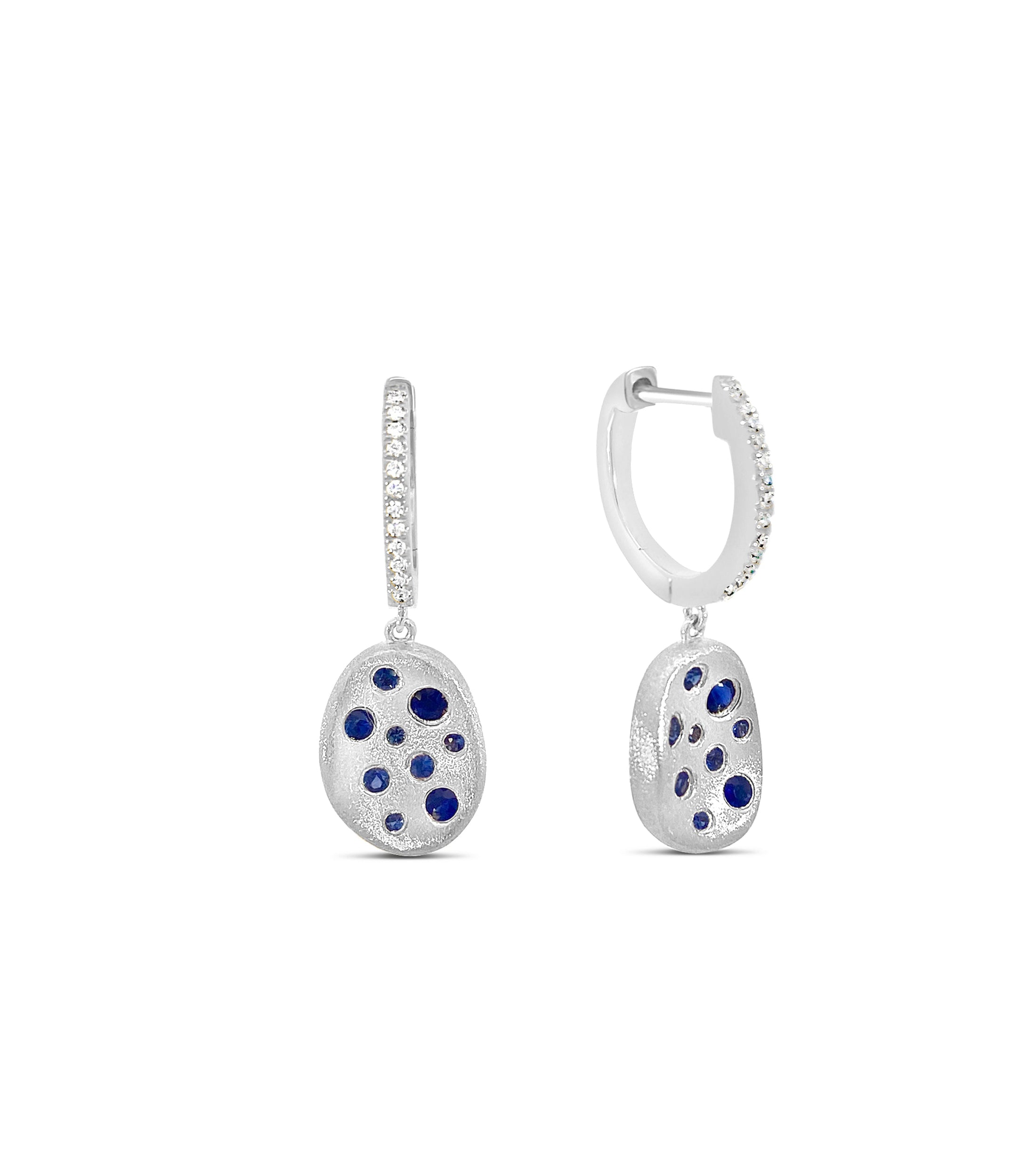 OLIVE & CHAIN Sapphire Celestial Concave Earring - White Gold