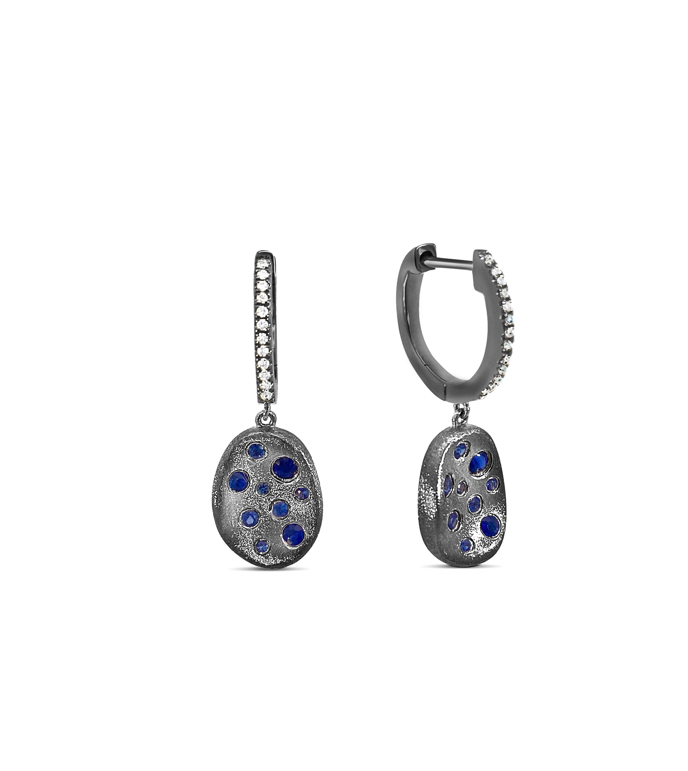 OLIVE & CHAIN Sapphire Celestial Concave Earring - Black Gold