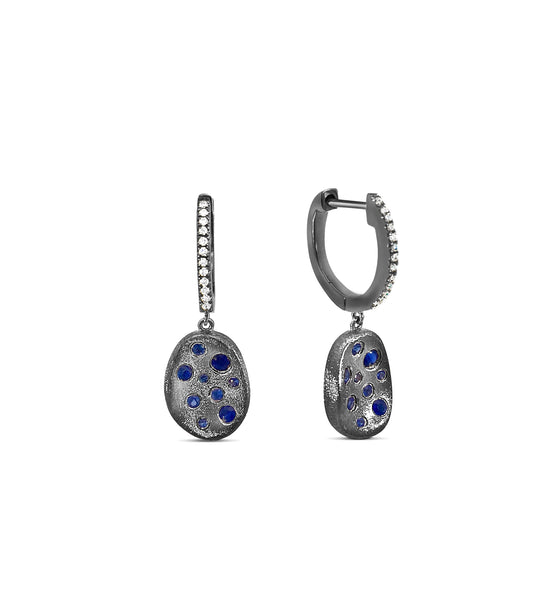 OLIVE & CHAIN Sapphire Celestial Concave Earring - Black Gold