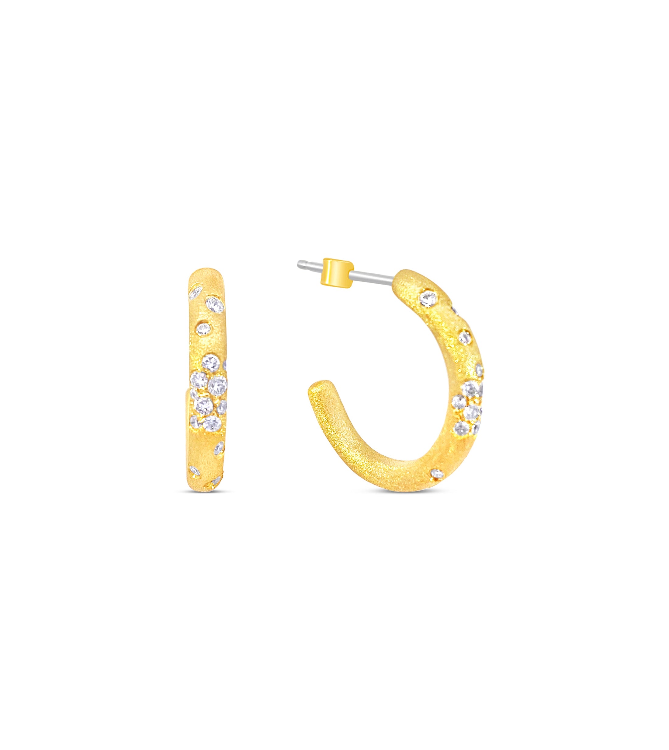 OLIVE & CHAIN Diamond Celestial J Hoop Earrings - Yellow Gold, 17mm