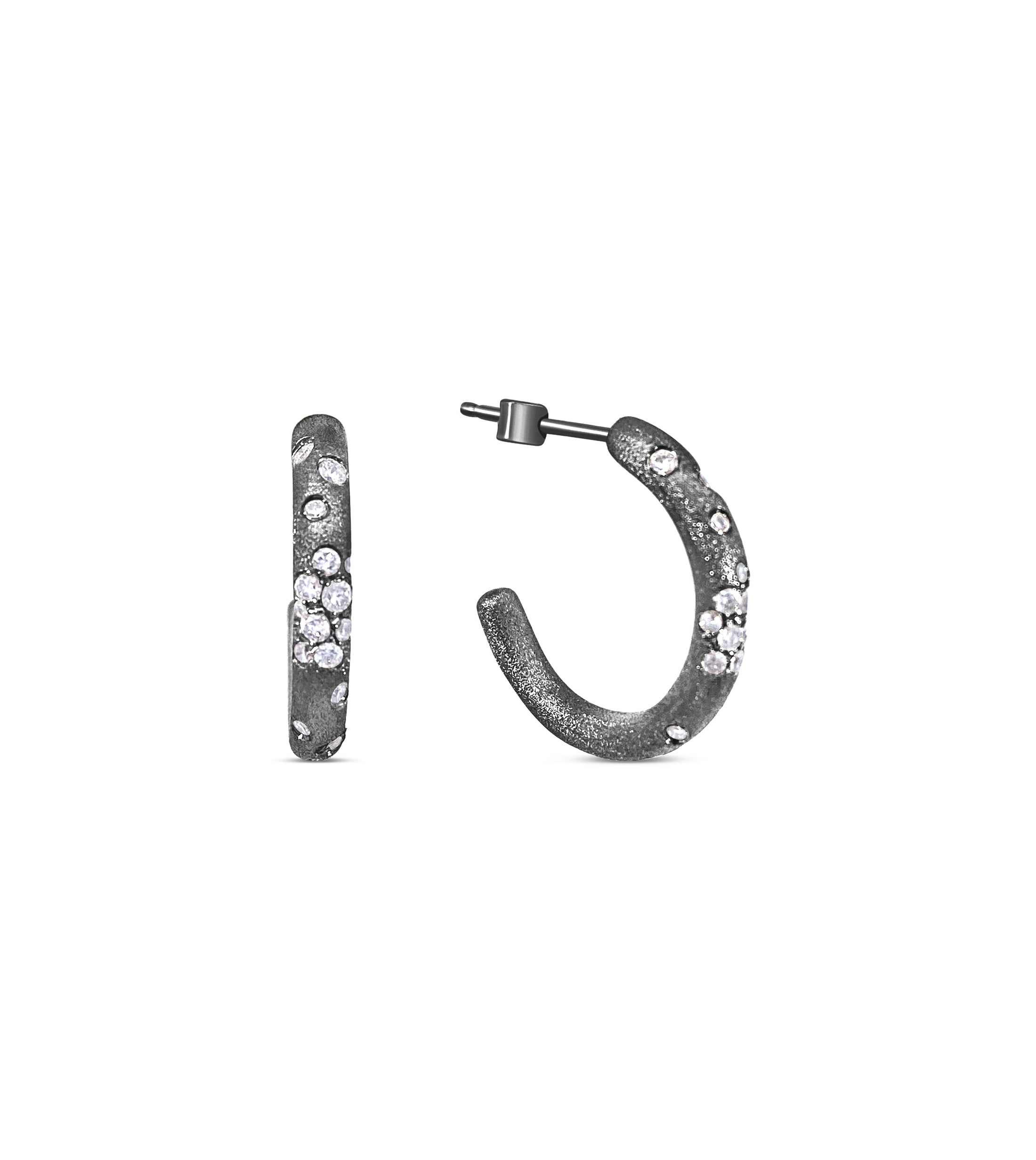 OLIVE & CHAIN Diamond Celestial J Hoop Earrings - White Gold, 23mm