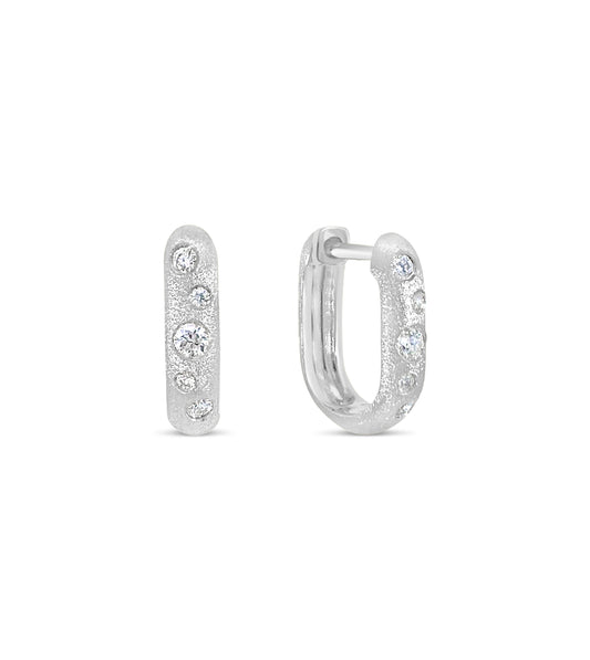 OLIVE & CHAIN Diamond Scatter Huggie Earring - White Gold