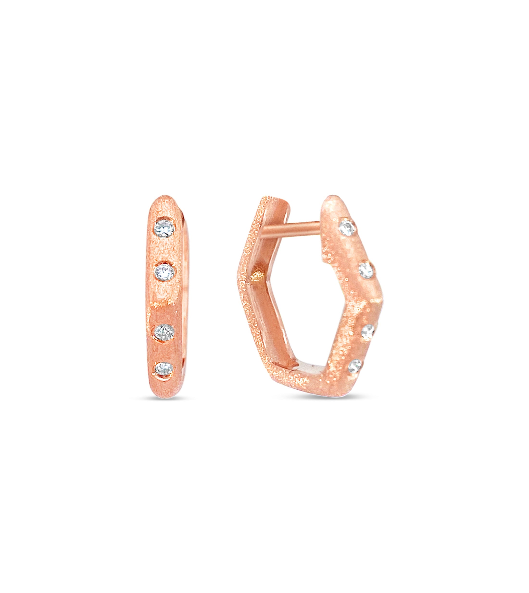 OLIVE & CHAIN Diamond Hexagon Flush Huggie Earring - Rose Gold