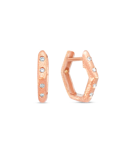 OLIVE & CHAIN Diamond Hexagon Flush Huggie Earring - Rose Gold