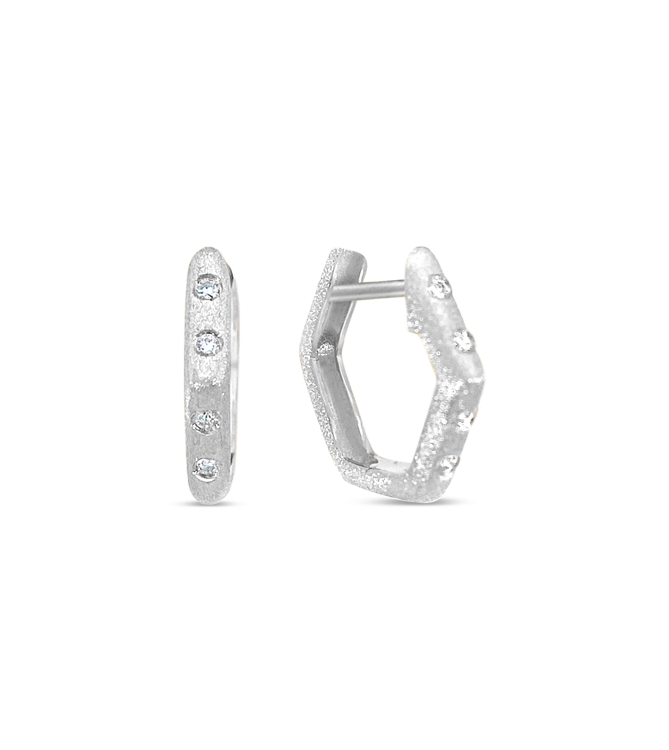 OLIVE & CHAIN Diamond Hexagon Flush Huggie Earring - White Gold