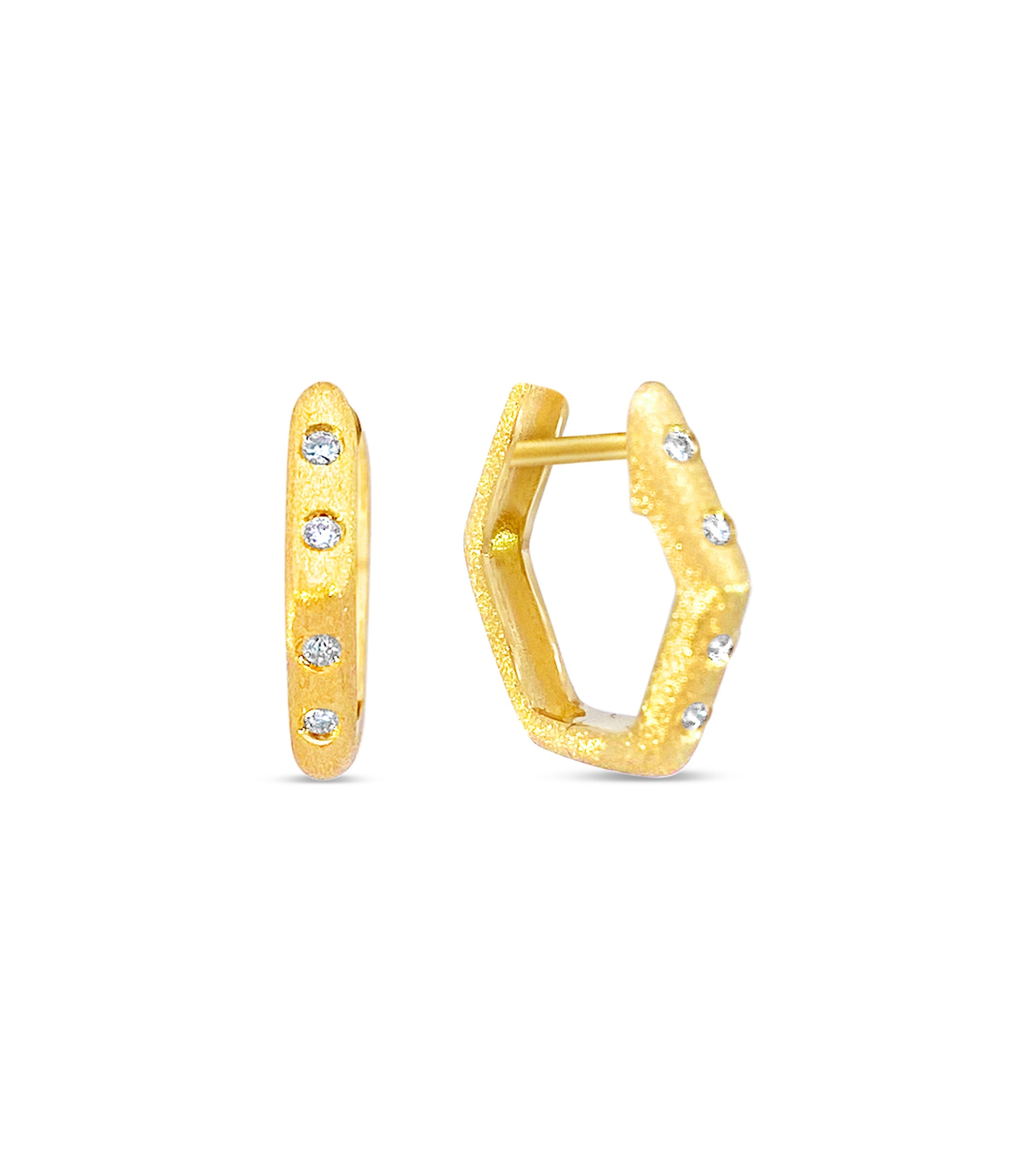 OLIVE & CHAIN Diamond Hexagon Flush Huggie Earring - Yellow Gold
