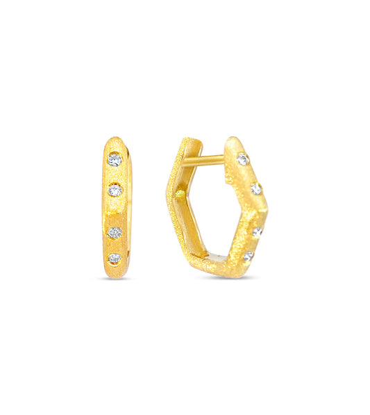 OLIVE & CHAIN Diamond Hexagon Flush Huggie Earring - Yellow Gold