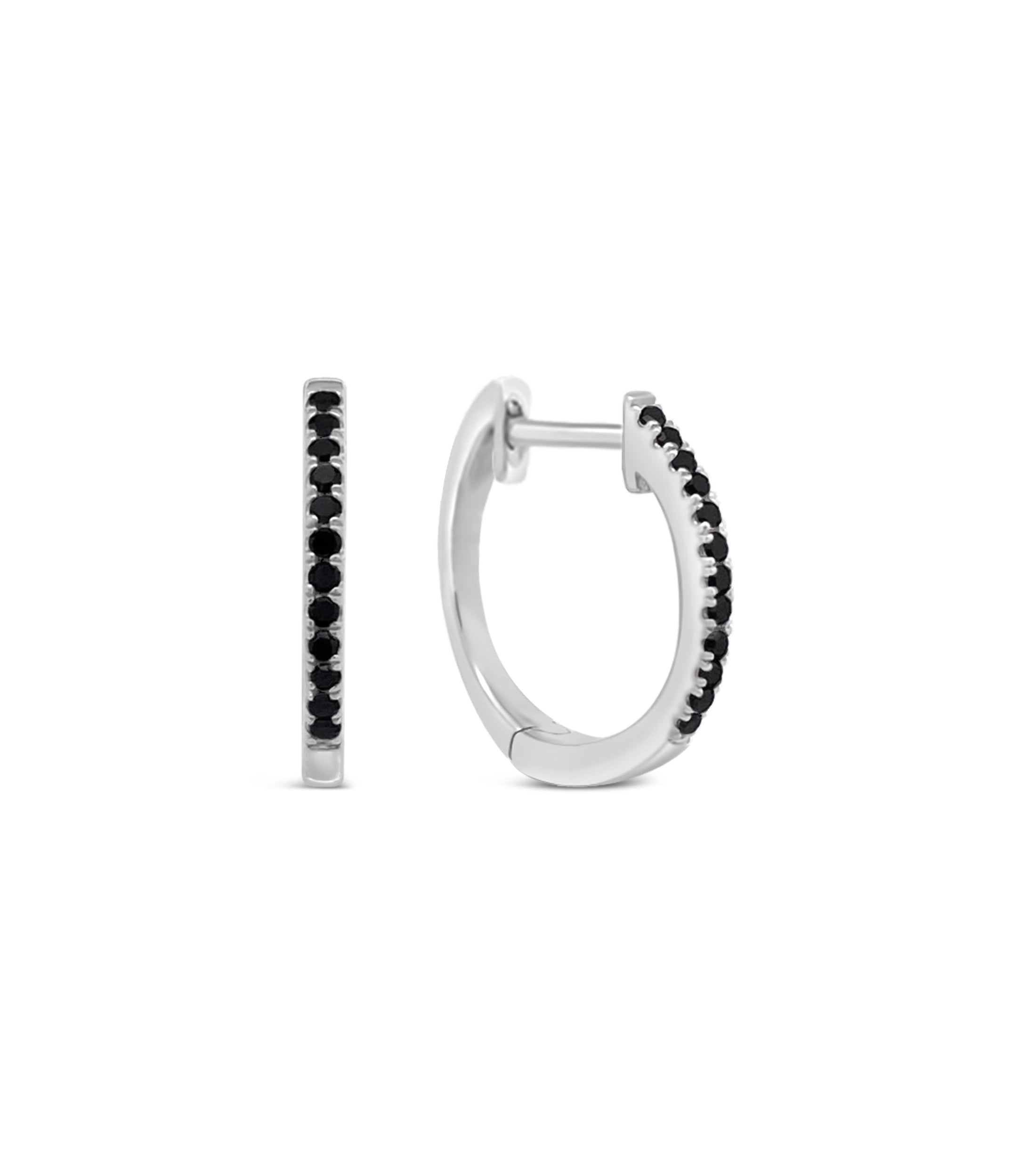 OLIVE & CHAIN Black Diamond Signature Huggie Earring - Yellow Gold, Pair