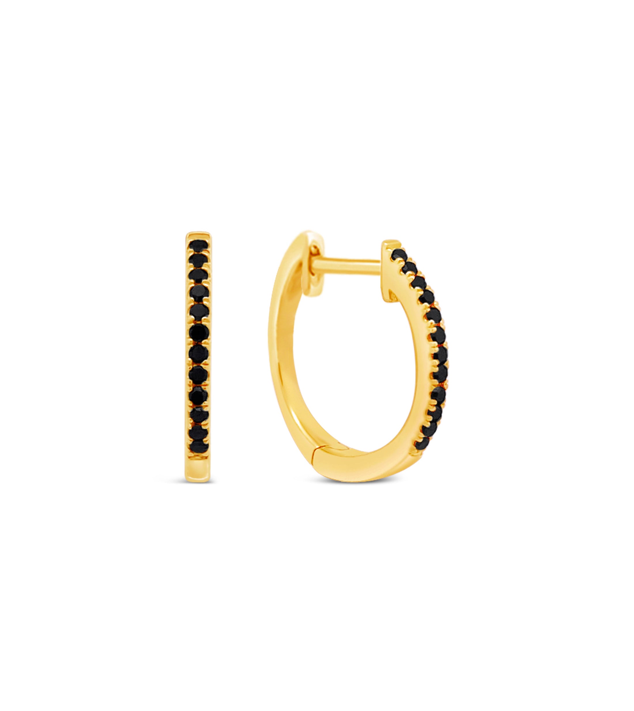 OLIVE & CHAIN Black Diamond Signature Huggie Earring - Yellow Gold, Single