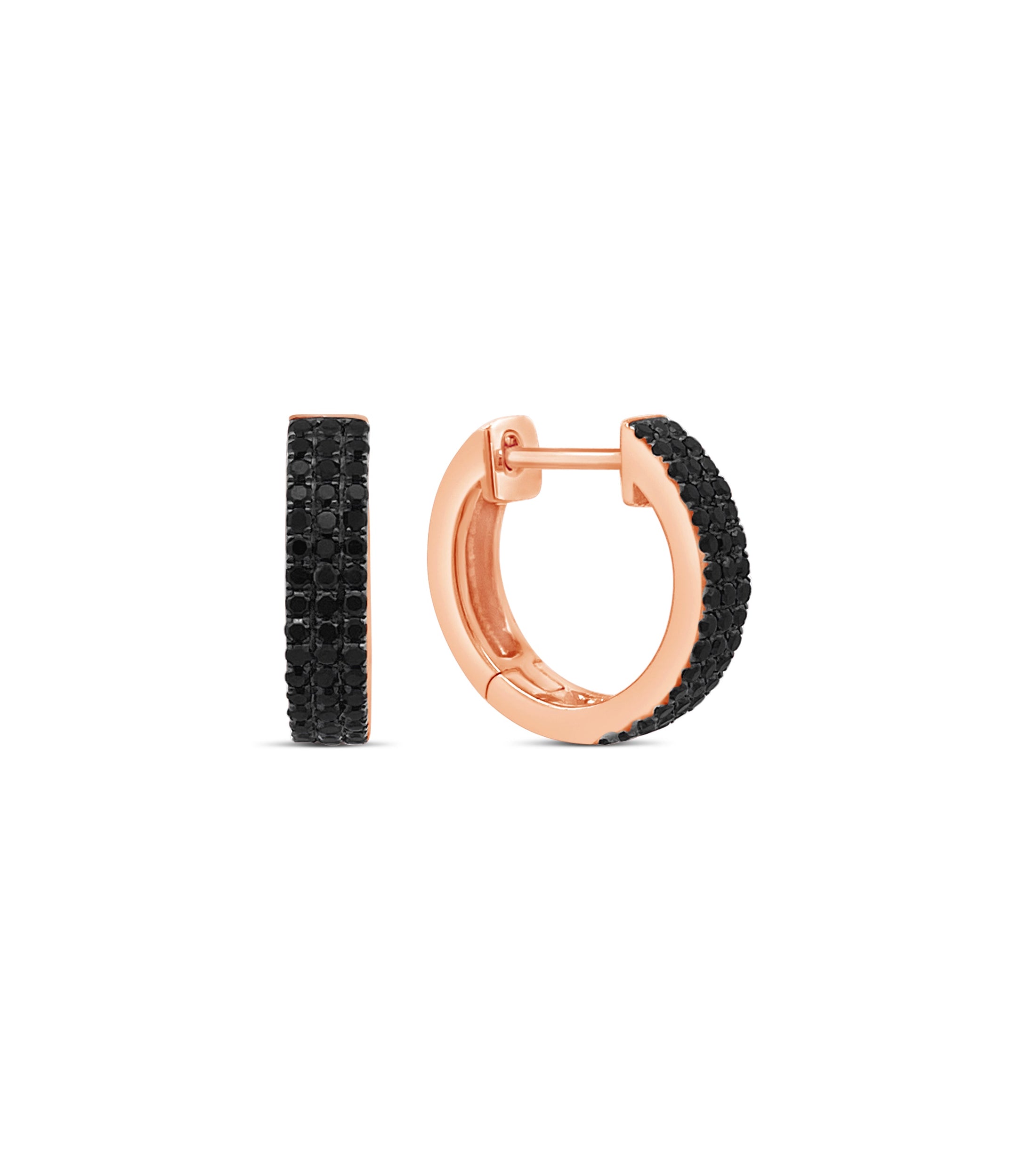 OLIVE & CHAIN Black Diamond 3 Row Huggie Earring - Rose Gold