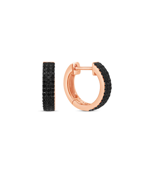 OLIVE & CHAIN Black Diamond 3 Row Huggie Earring - Rose Gold