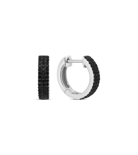 OLIVE & CHAIN Black Diamond 3 Row Huggie Earring - White Gold