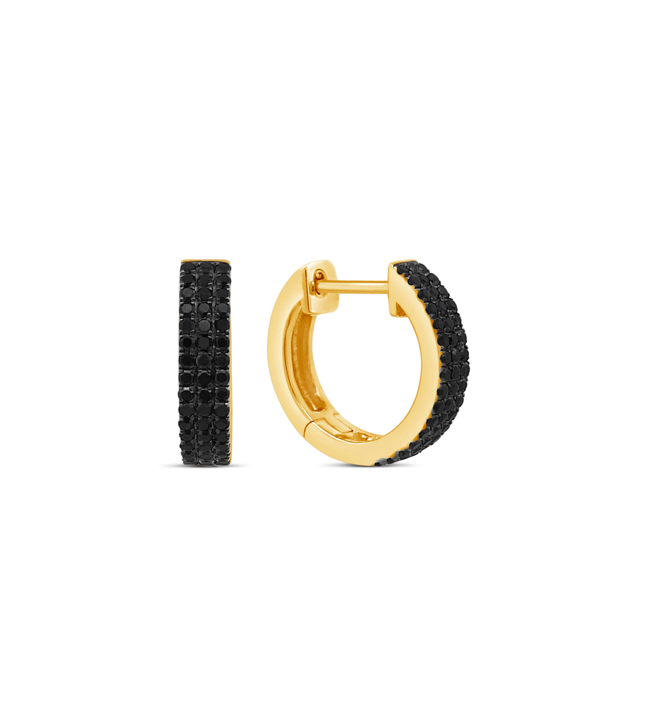 OLIVE & CHAIN Black Diamond 3 Row Huggie Earring - Yellow Gold