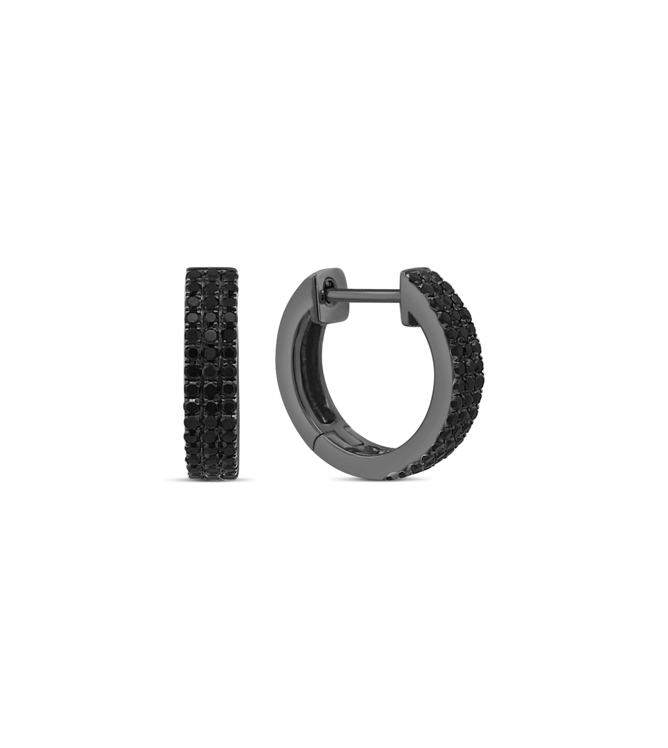 OLIVE & CHAIN Black Diamond 3 Row Huggie Earring - Black Gold