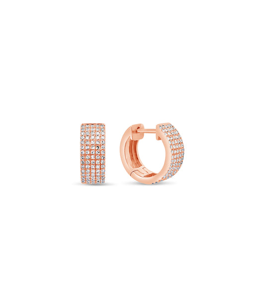 OLIVE & CHAIN Diamond 5 Row Huggie Earring - Rose Gold