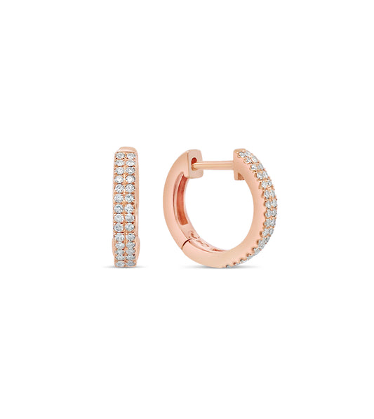 OLIVE & CHAIN Diamond 2 Row Huggie Earring - Rose Gold