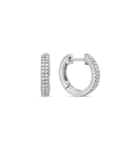 OLIVE & CHAIN Diamond 2 Row Huggie Earring - White Gold