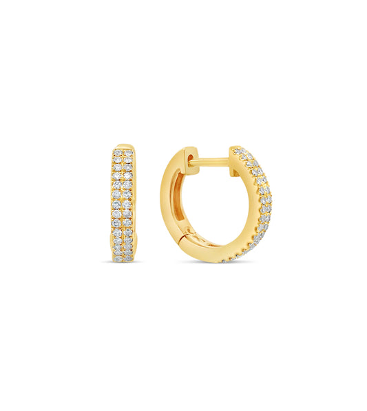 OLIVE & CHAIN Diamond 2 Row Huggie Earring - Yellow Gold