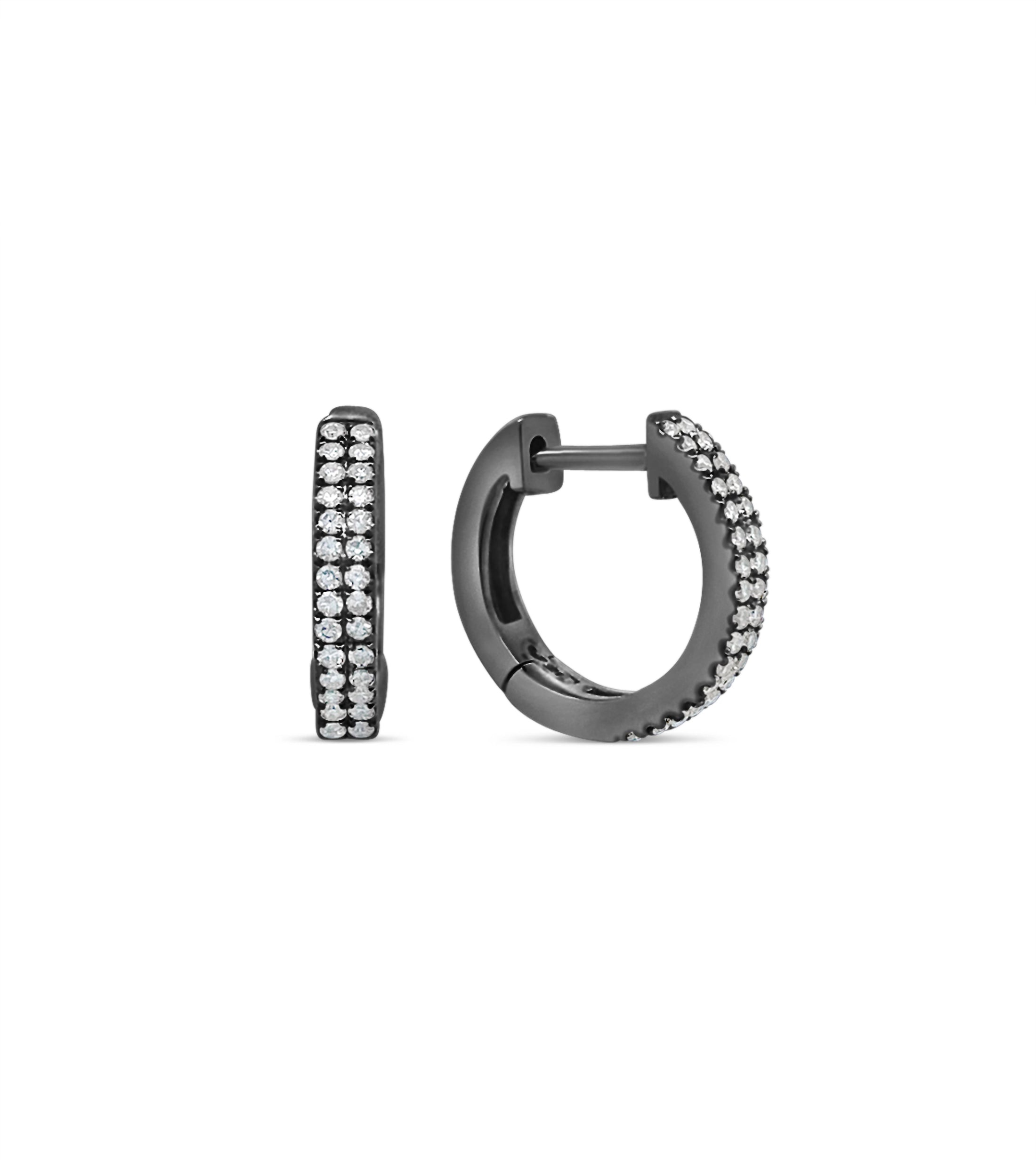 OLIVE & CHAIN Diamond 2 Row Huggie Earring - Black Gold