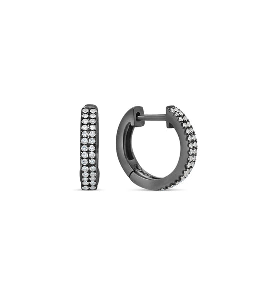 OLIVE & CHAIN Diamond 2 Row Huggie Earring - Black Gold