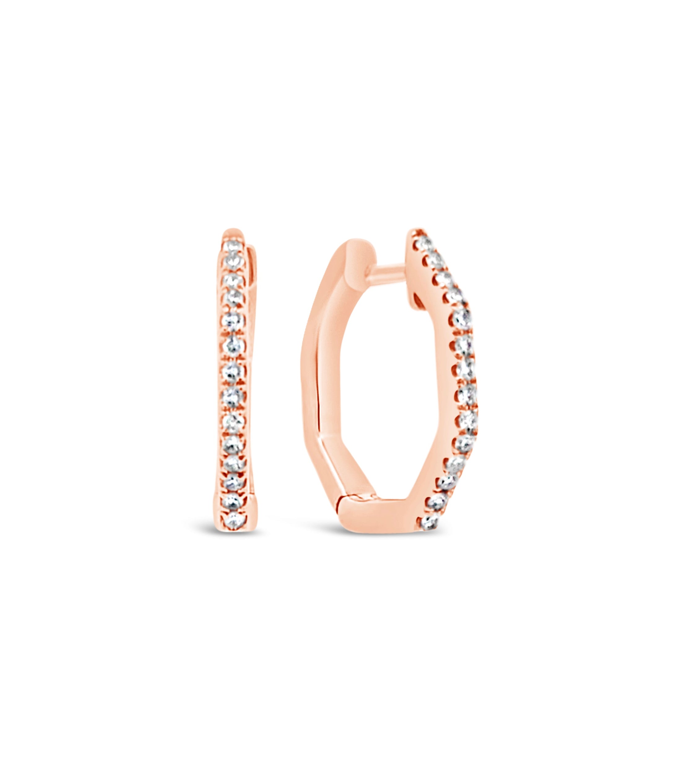 OLIVE & CHAIN Diamond Hexagon Huggie Earrings - Rose Gold