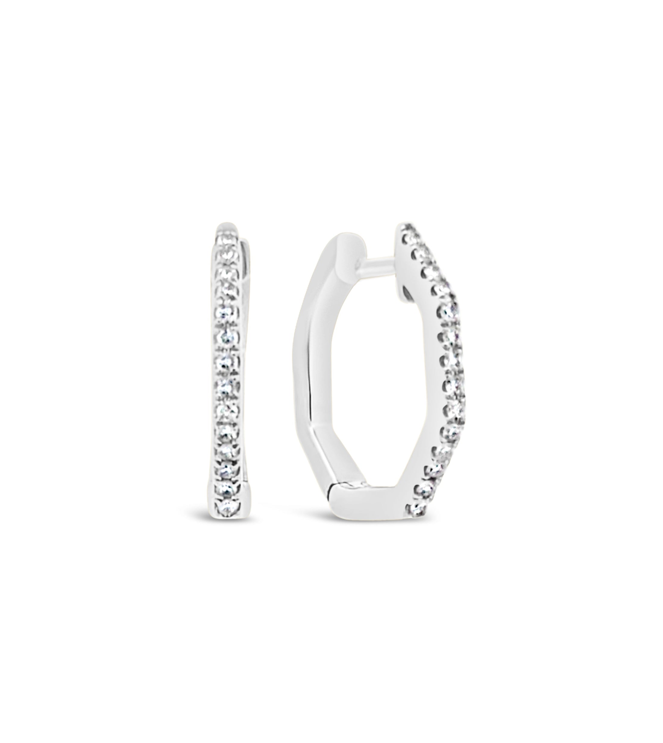 OLIVE & CHAIN Diamond Hexagon Huggie Earrings - White Gold