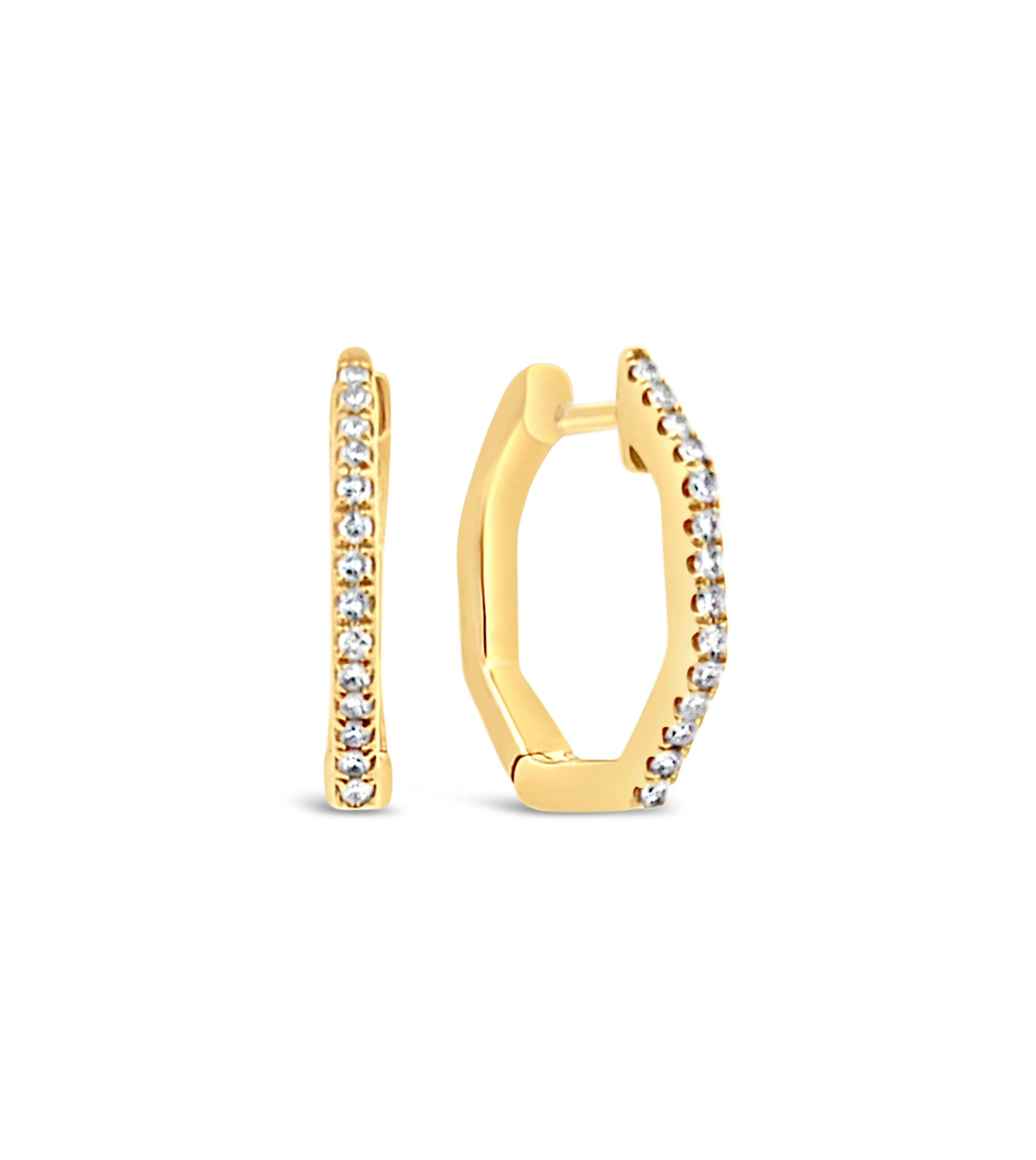 OLIVE & CHAIN Diamond Hexagon Huggie Earrings - Yellow Gold
