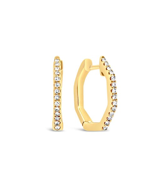 OLIVE & CHAIN Diamond Hexagon Huggie Earrings - Yellow Gold