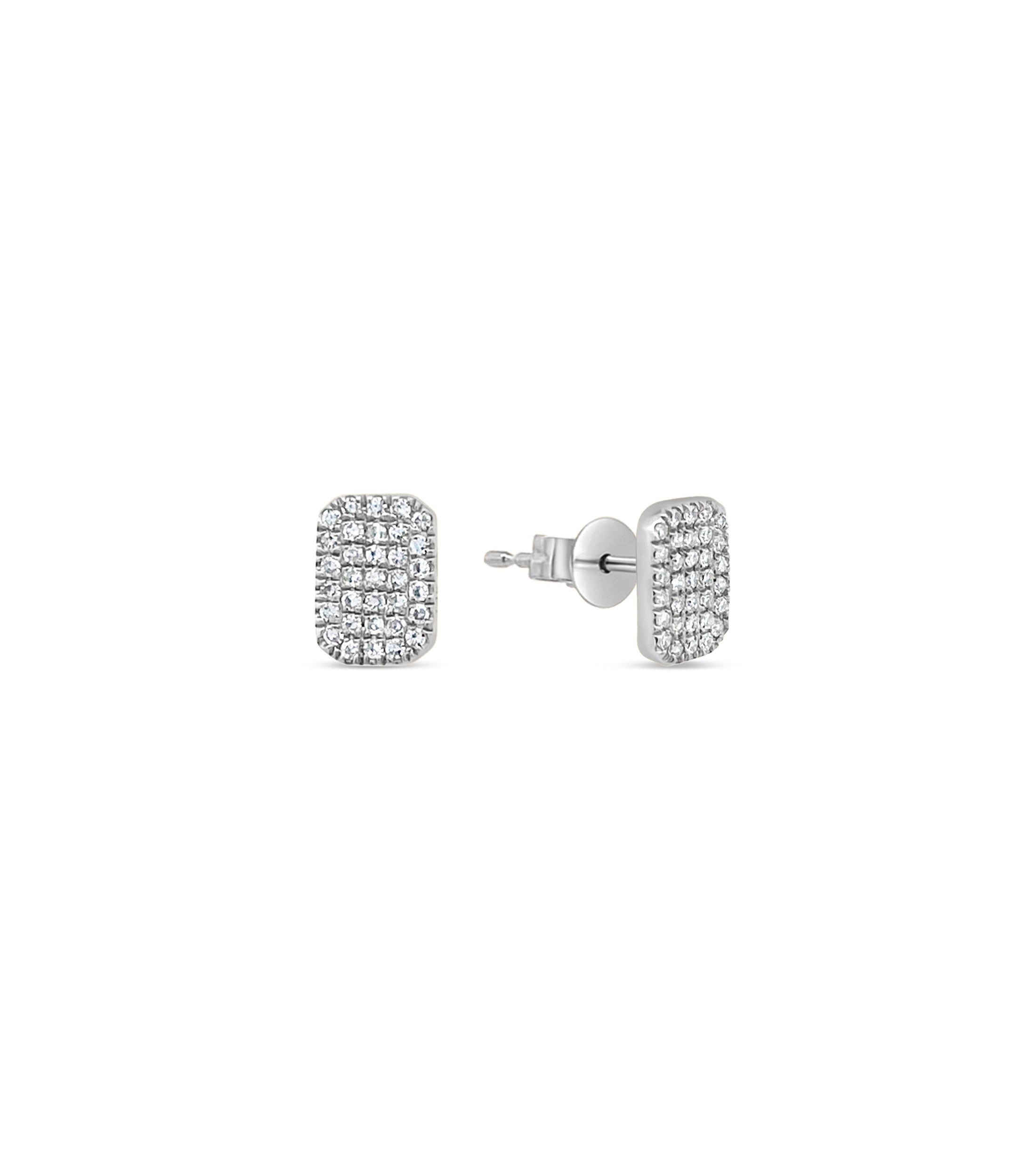 OLIVE & CHAIN Diamond Rectangle Stud Earring - Yellow Gold, 8mm