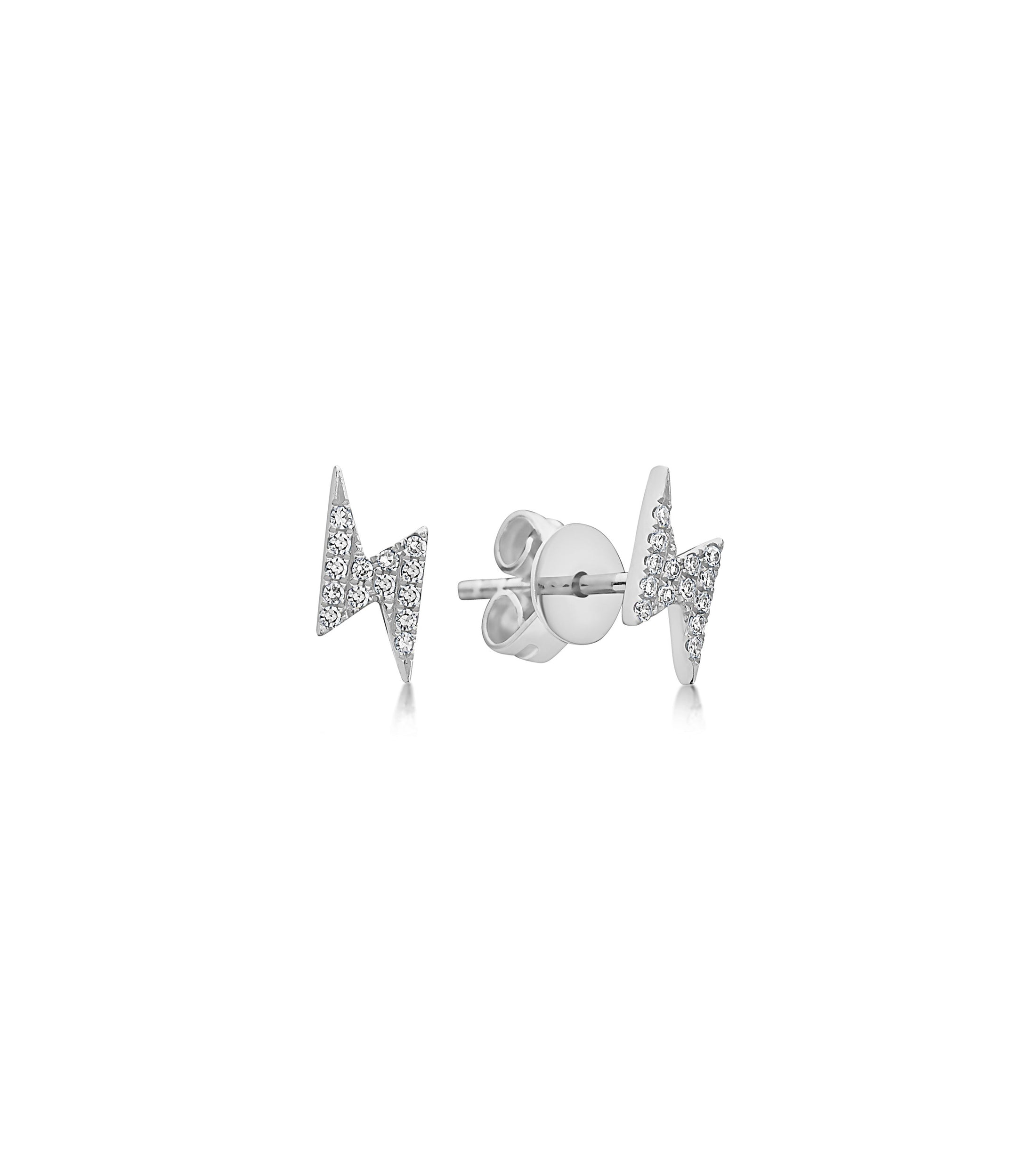 OLIVE & CHAIN Diamond Lightning Bolt Stud Earring - White Gold