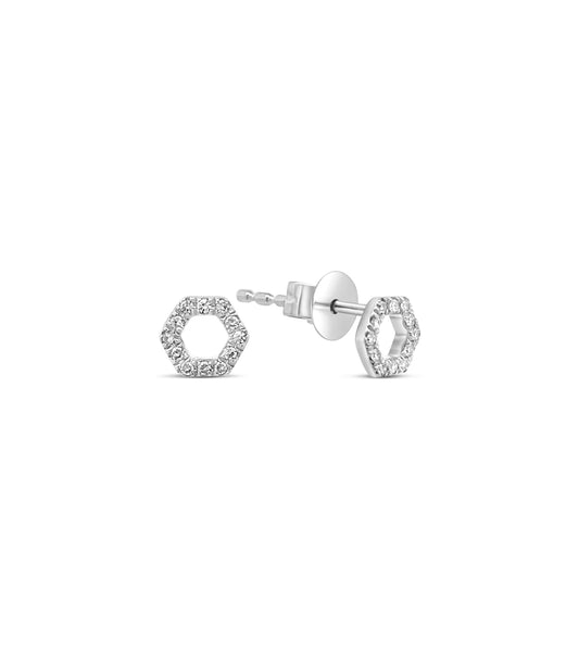 OLIVE & CHAIN Diamond Hexagon Stud Earring - White Gold