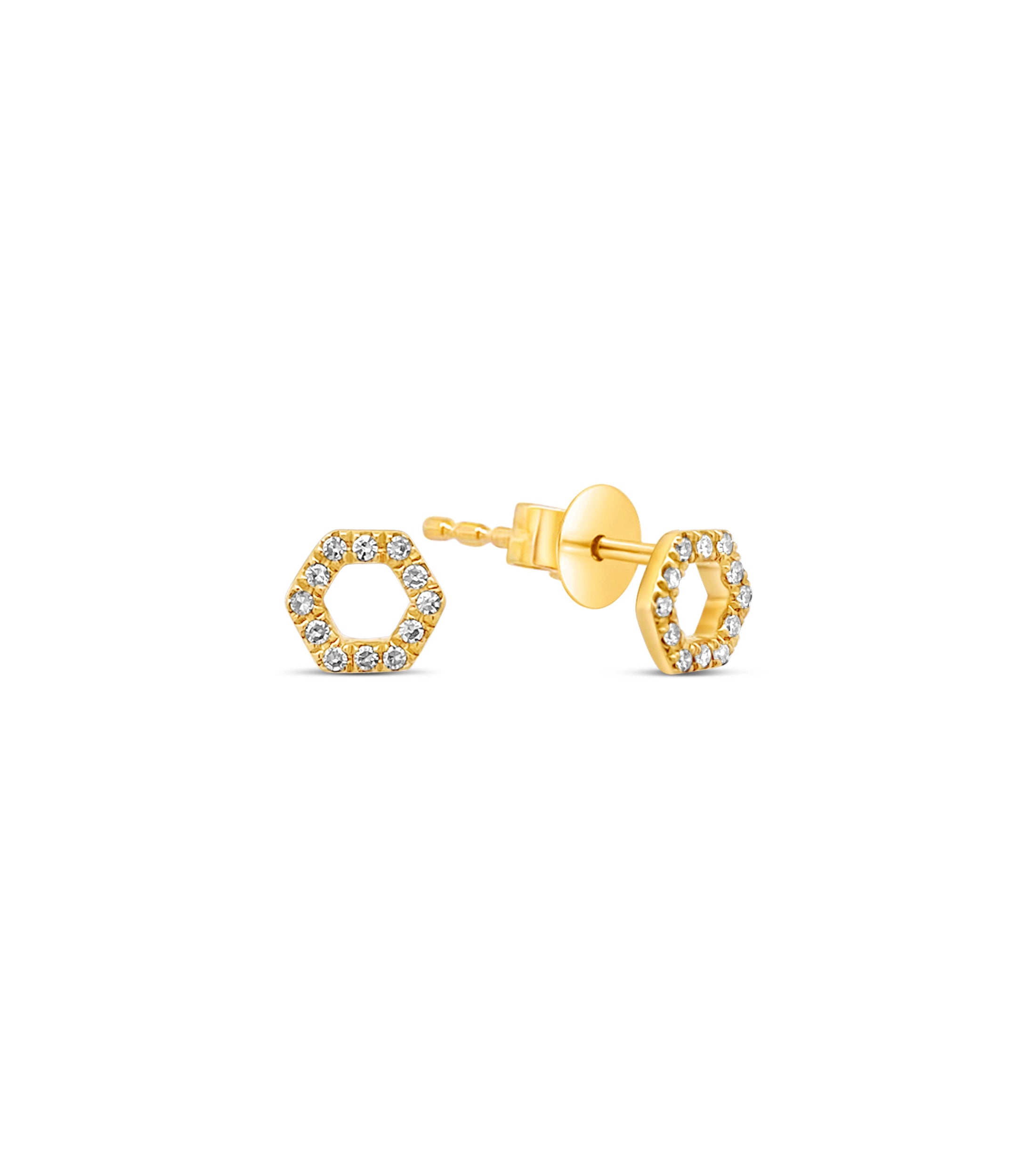 OLIVE & CHAIN Diamond Hexagon Stud Earring - Yellow gold