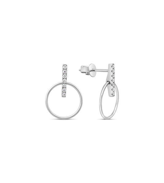 OLIVE & CHAIN Diamond Door Knocker Earring - White Gold