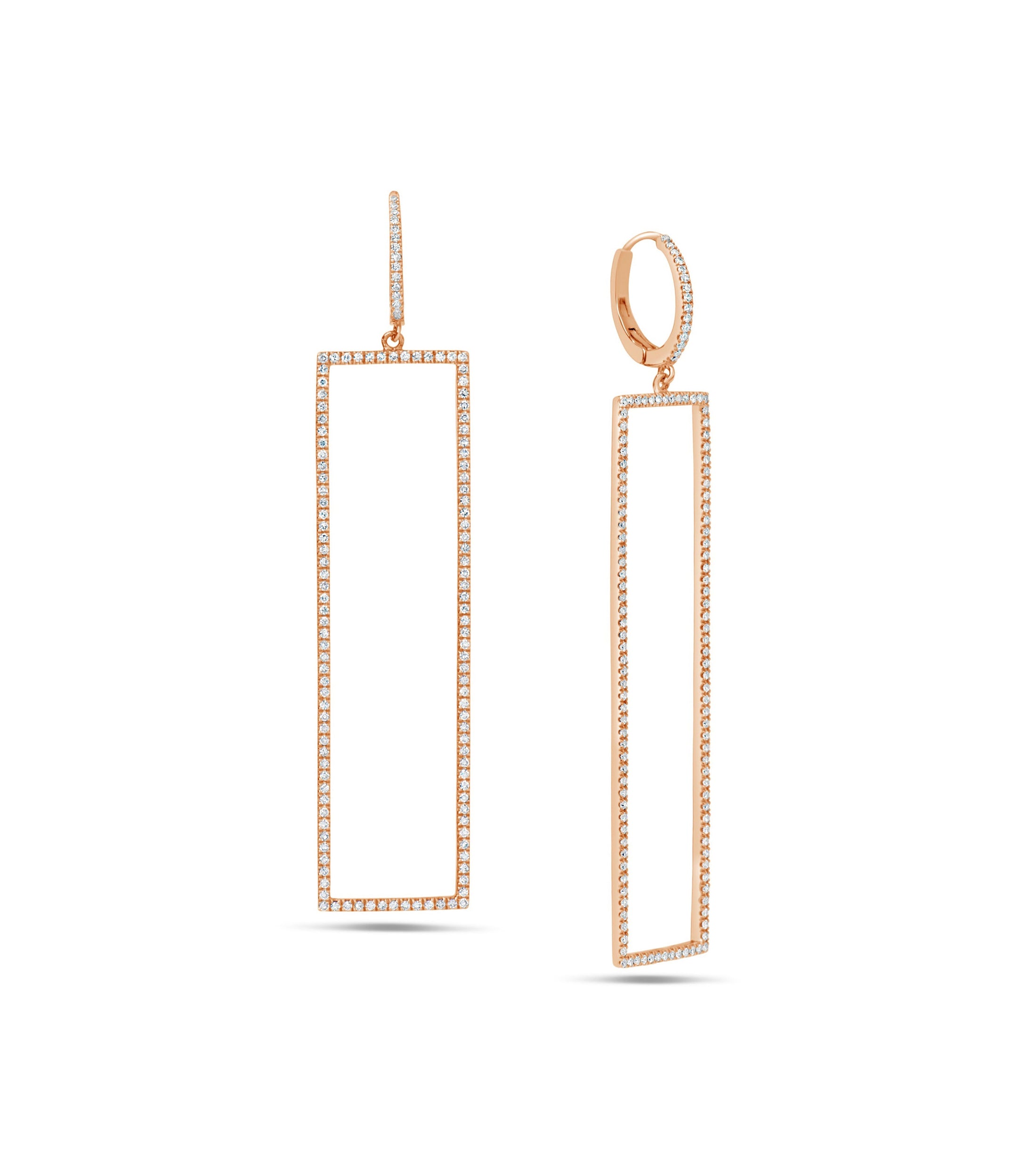 OLIVE & CHAIN Diamond Jumbo Rectangle Earring - Rose Gold
