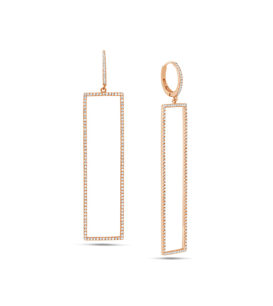 OLIVE & CHAIN Diamond Jumbo Rectangle Earring - Rose Gold