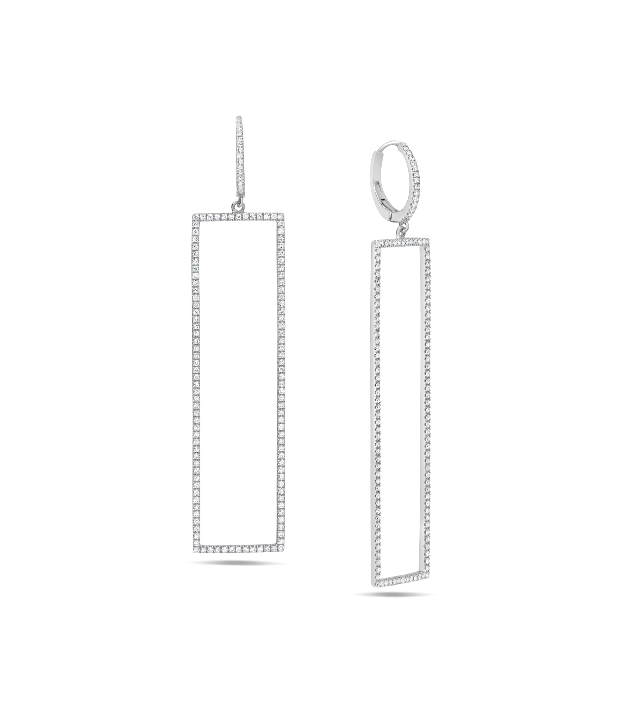 OLIVE & CHAIN Diamond Jumbo Rectangle Earring - White Gold
