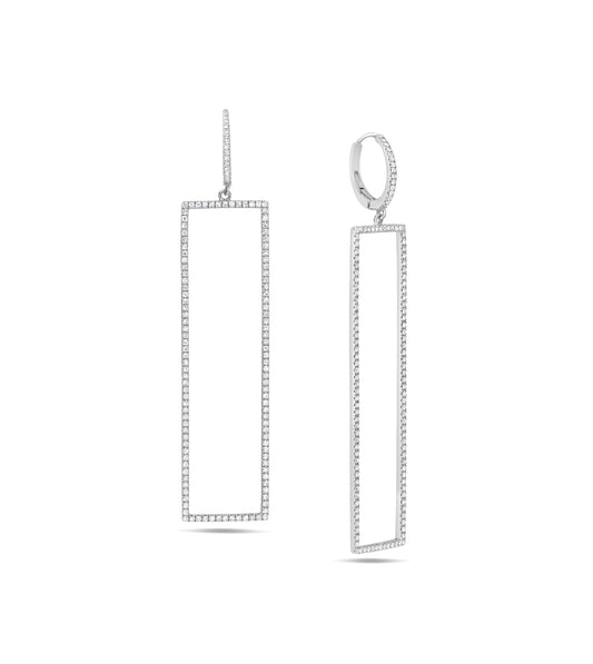 OLIVE & CHAIN Diamond Jumbo Rectangle Earring - White Gold