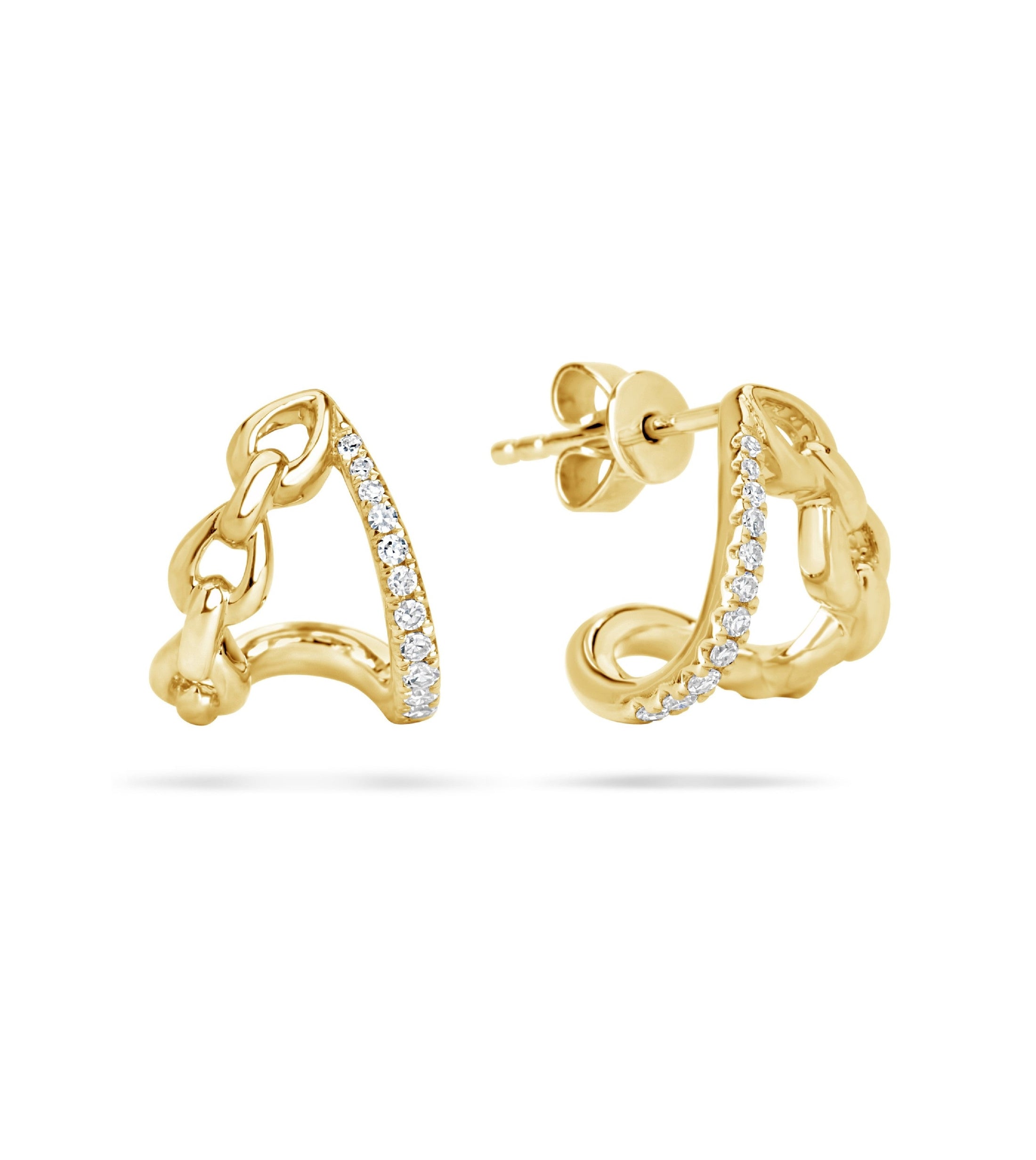 OLIVE & CHAIN Diamond Split Link Earring - Yellow Gold