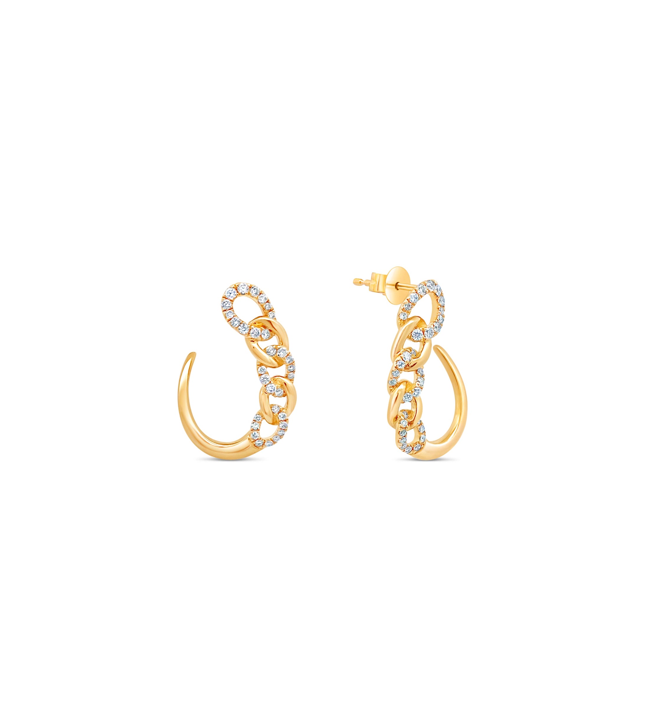 OLIVE & CHAIN Diamond Curb Curved Hoop Earring - Yellow Gold