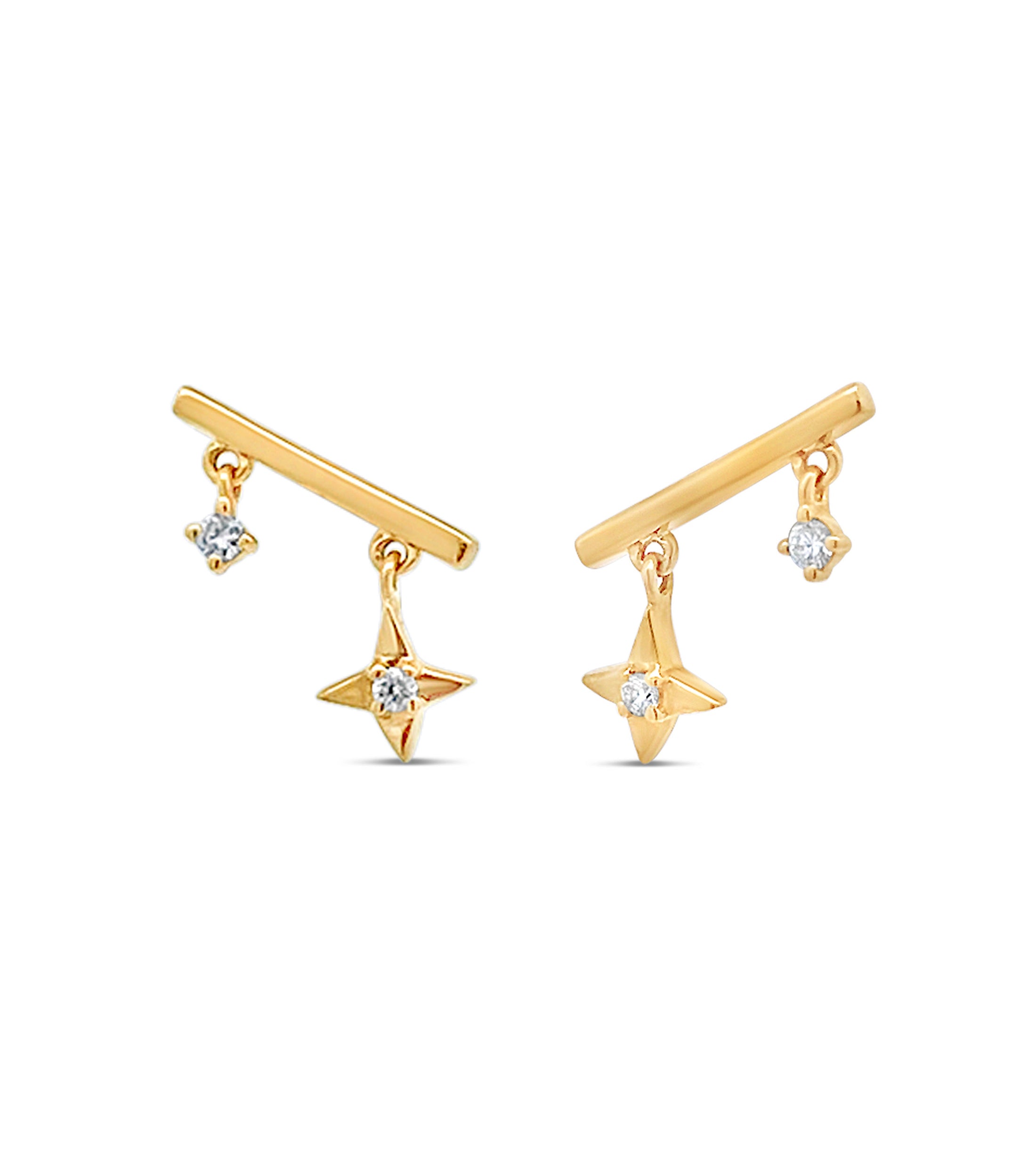 OLIVE & CHAIN Diamond Star Bar Earrings - Yellow Gold