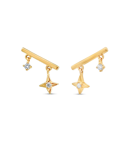 OLIVE & CHAIN Diamond Star Bar Earrings - Yellow Gold