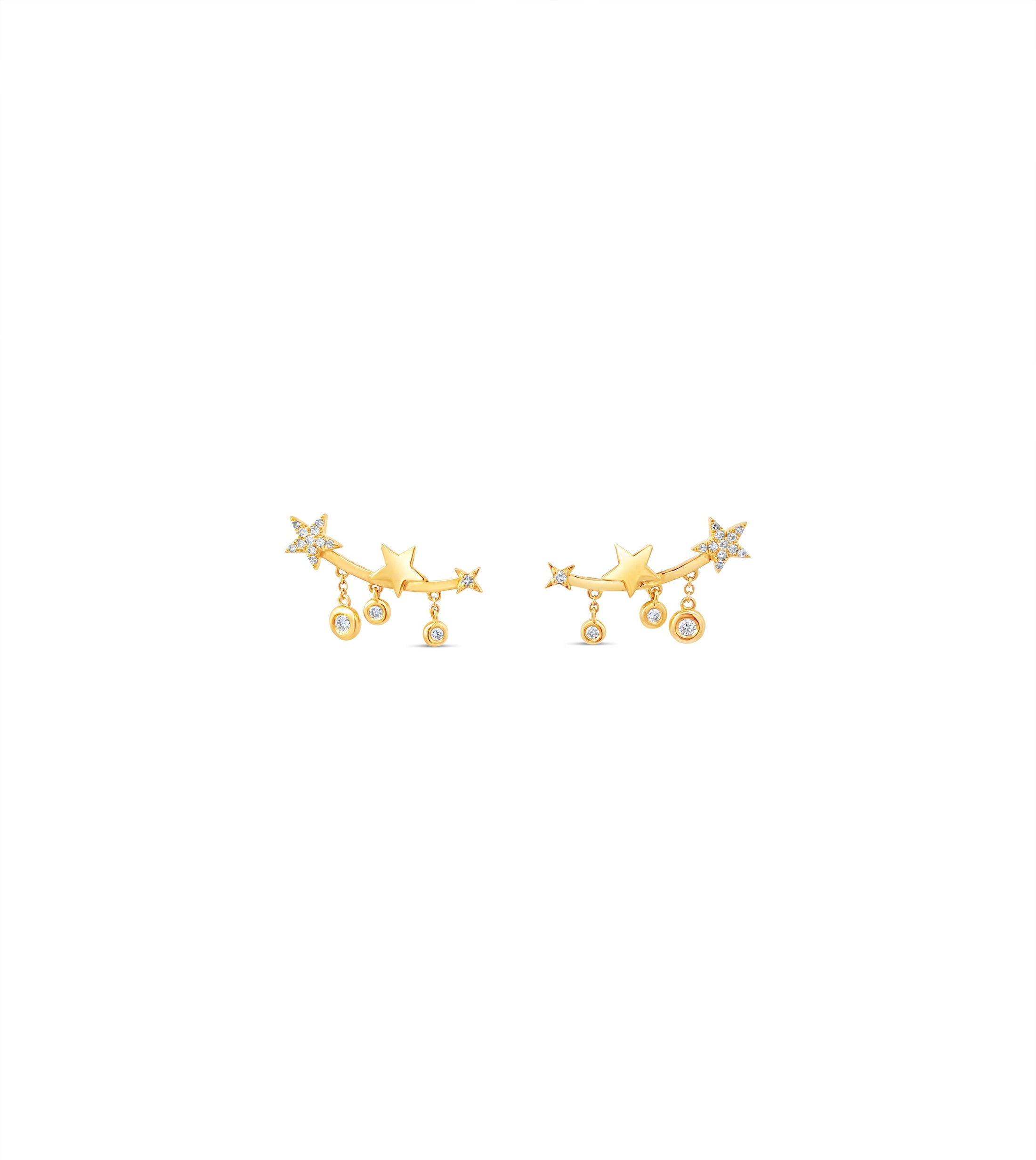 OLIVE & CHAIN Diamond Star Charm Ear Climbers - Yellow Gold