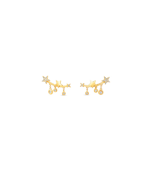 OLIVE & CHAIN Diamond Star Charm Ear Climbers - Yellow Gold